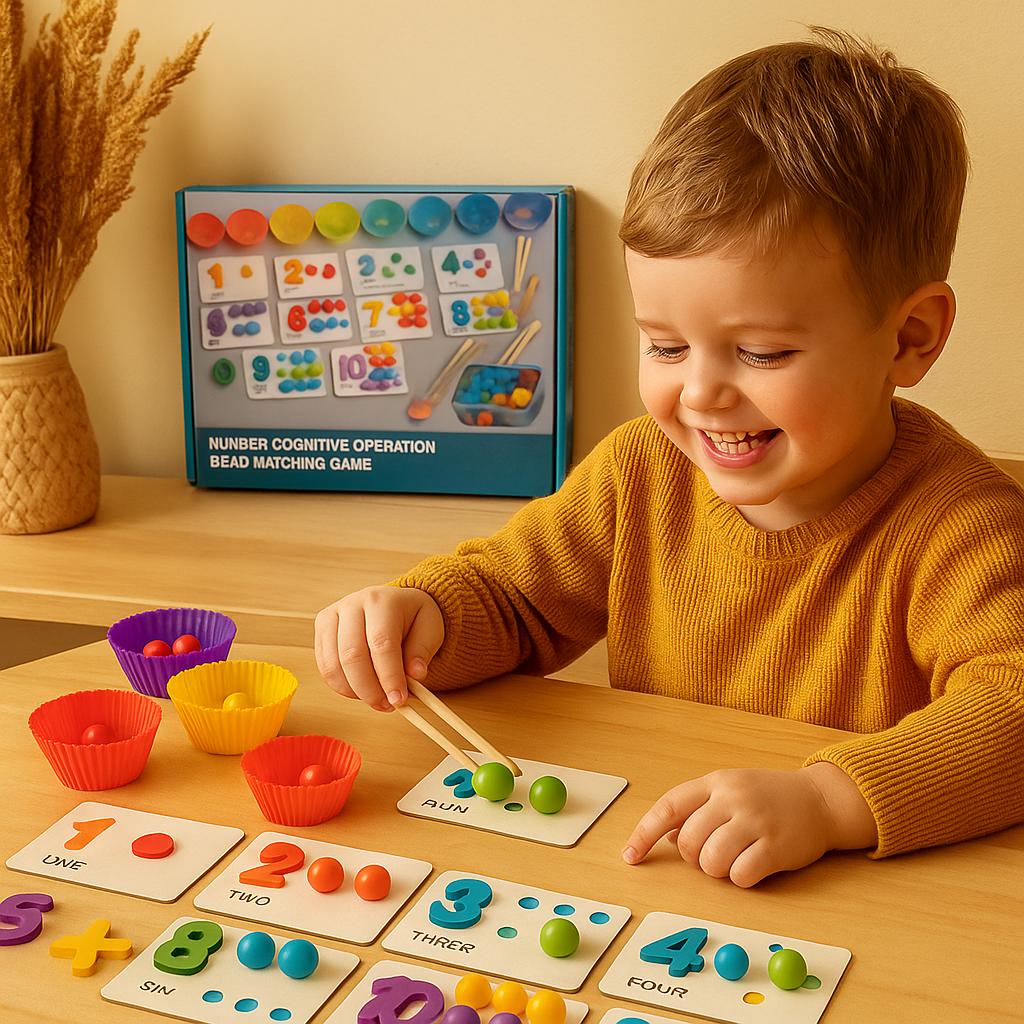 Montessori mattepussel för barn | Pedagogiskt pärlmatchningsspel för taligenkänning och räknefärdigheter