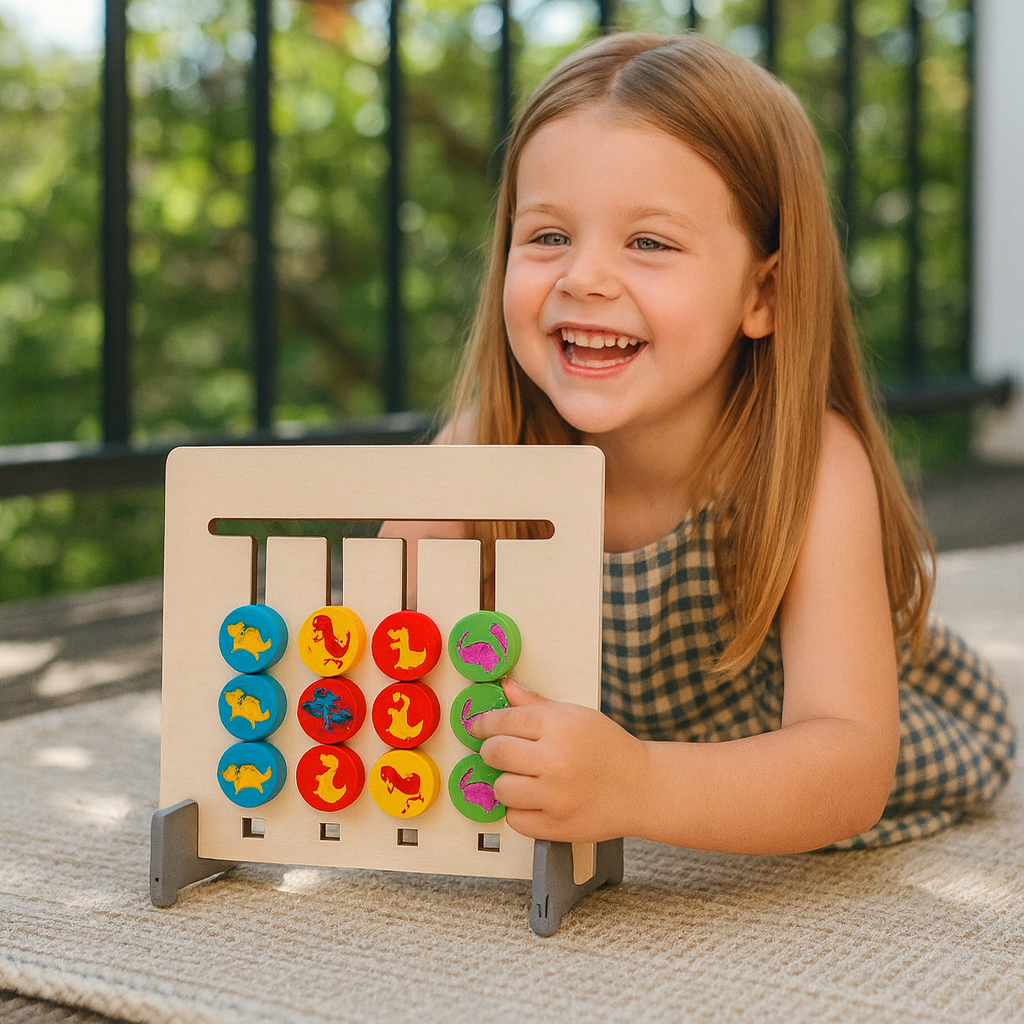 Montessori träspelet för att matcha färger och mönster