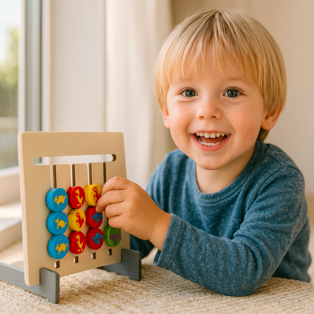 Montessori träspelet för att matcha färger och mönster