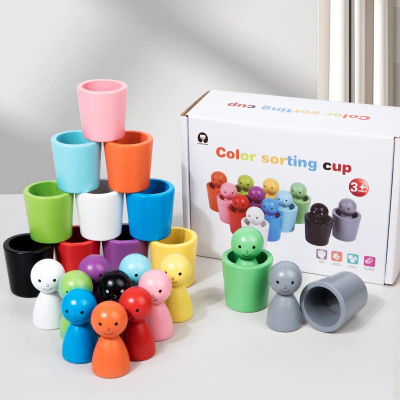 Montessori färgsorteringsspel i trä med bägare