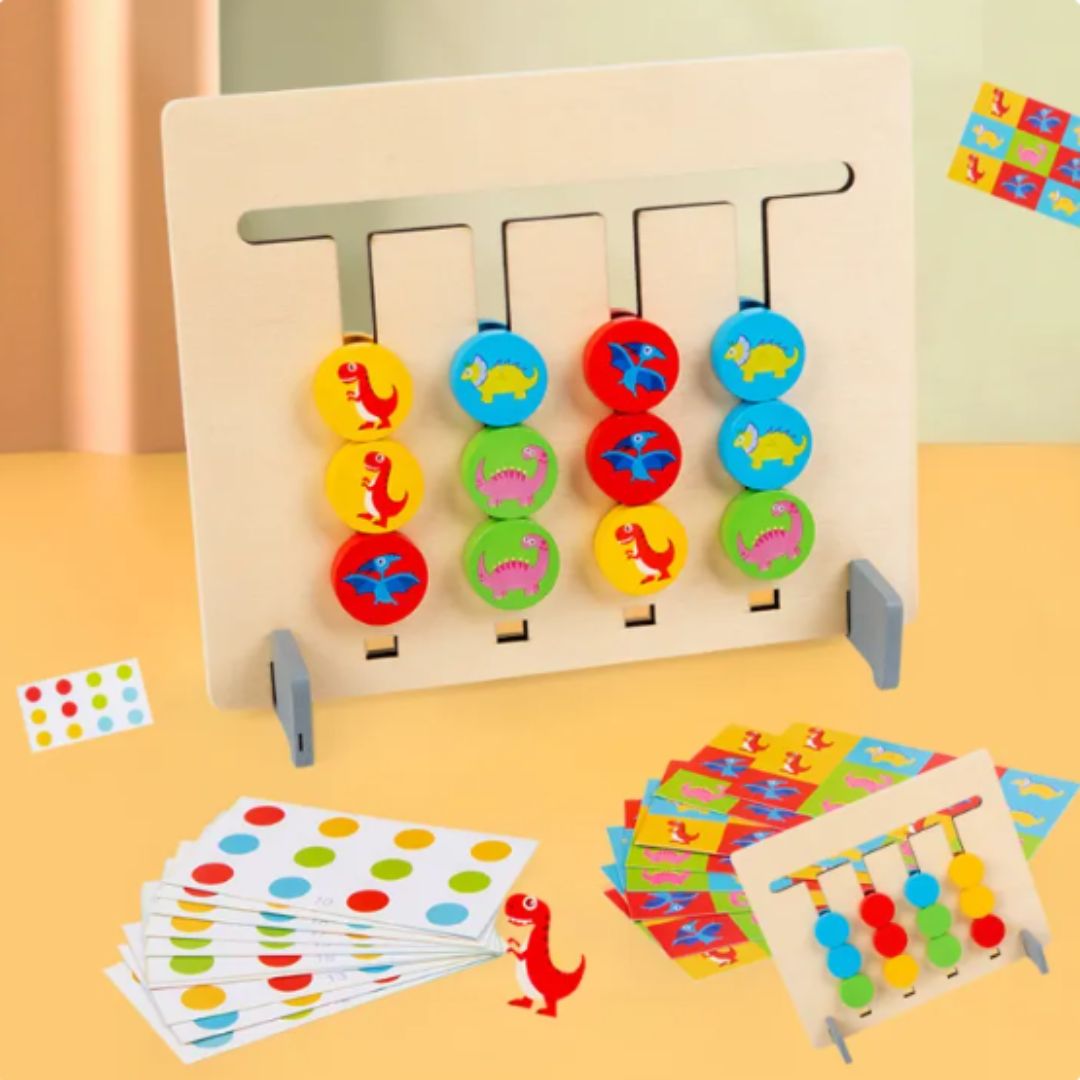 Montessori träspelet för att matcha färger och mönster