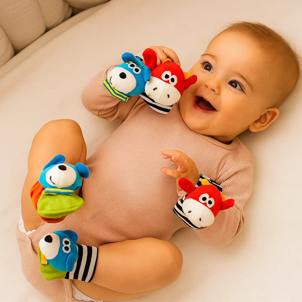 Baby skallra handled och strumpor | Färgglada sensoriska leksaker för tidig inlärning och motorisk utveckling