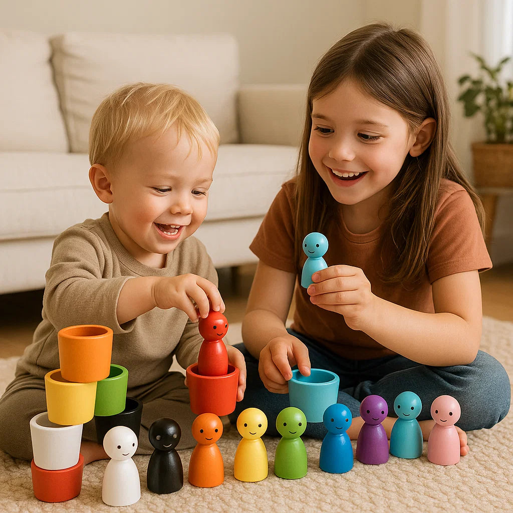Montessori färgsorteringsspel i trä med bägare