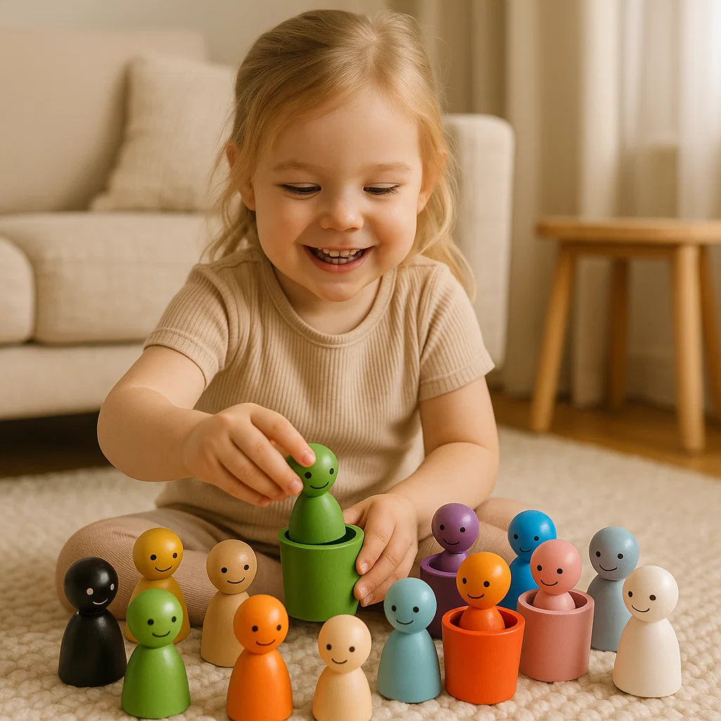 Montessori färgsorteringsspel i trä med bägare