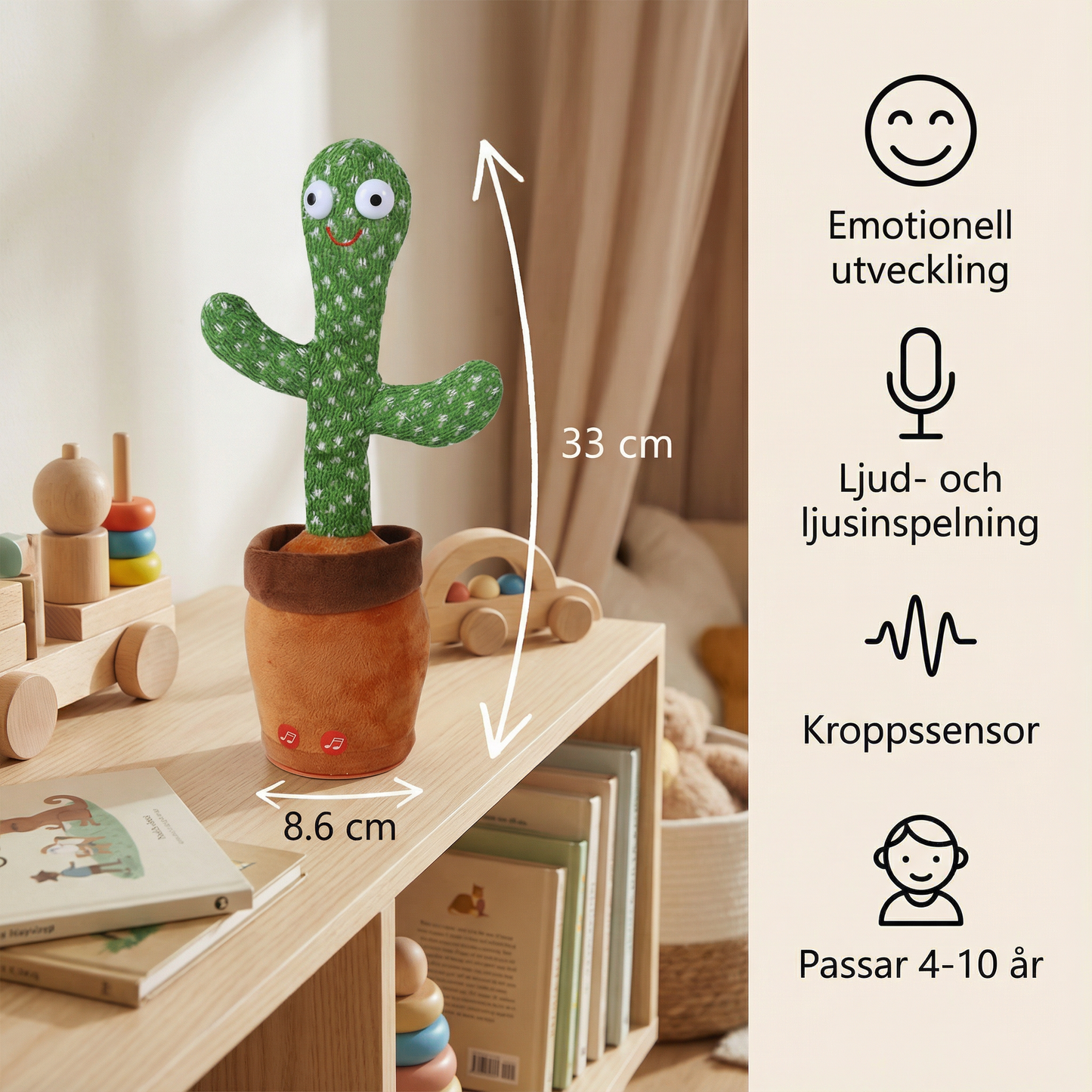 Dansande kaktusleksak för barn | Sjungande plysch med ljus och röstmimik för interaktiv musikalisk underhållning