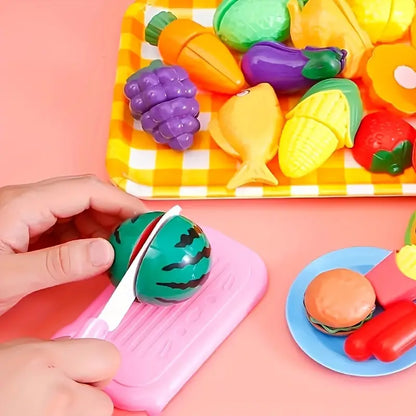 Köksset med skärande frukt | Pedagogisk leksak för barn med korg och realistiska grönsaker för rollspel