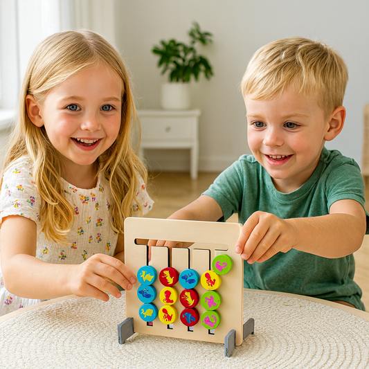 Montessori träspelet för att matcha färger och mönster