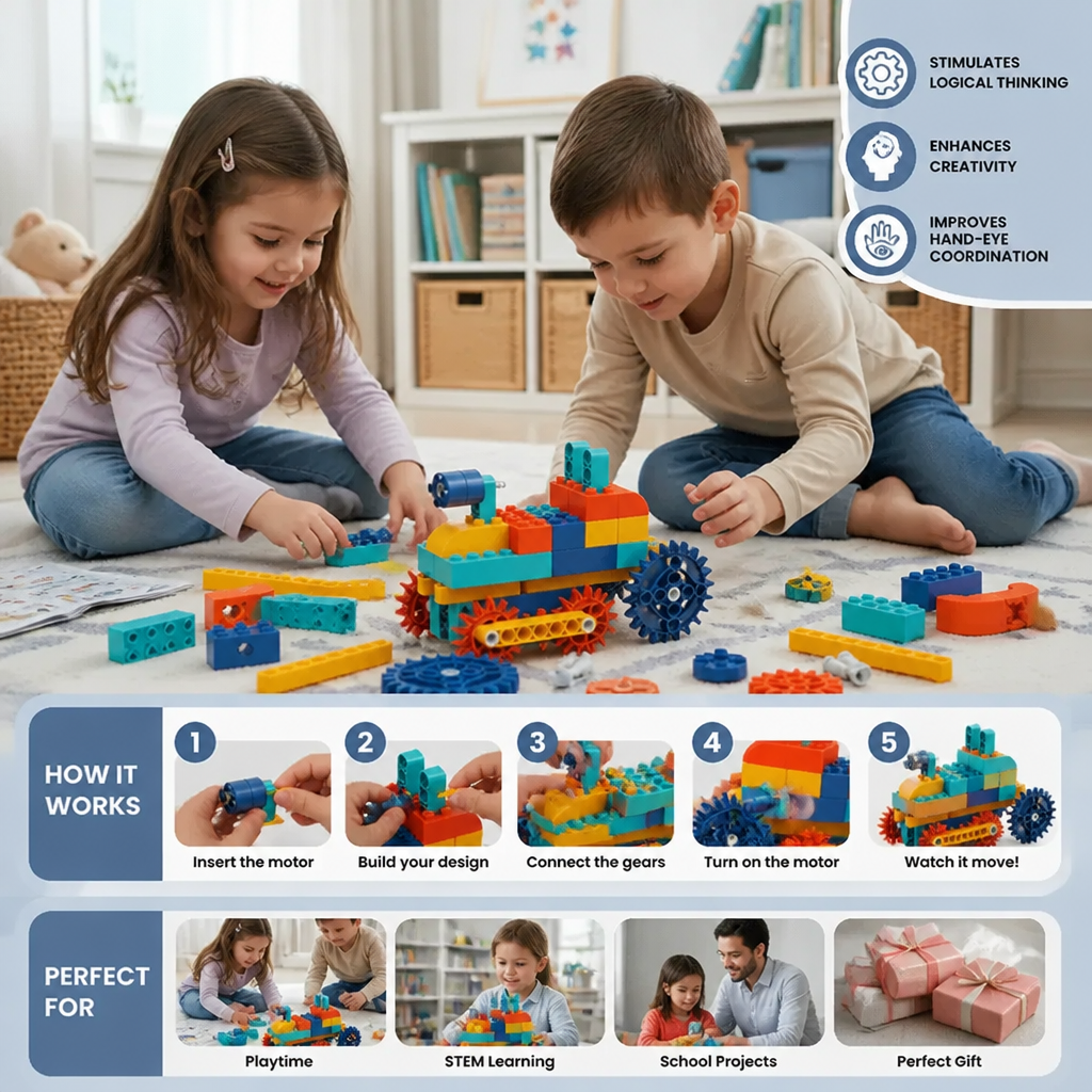 Science and education building blocks with motor – Barnskatt