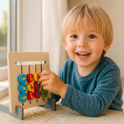 Montessori träspelet för att matcha färger och mönster