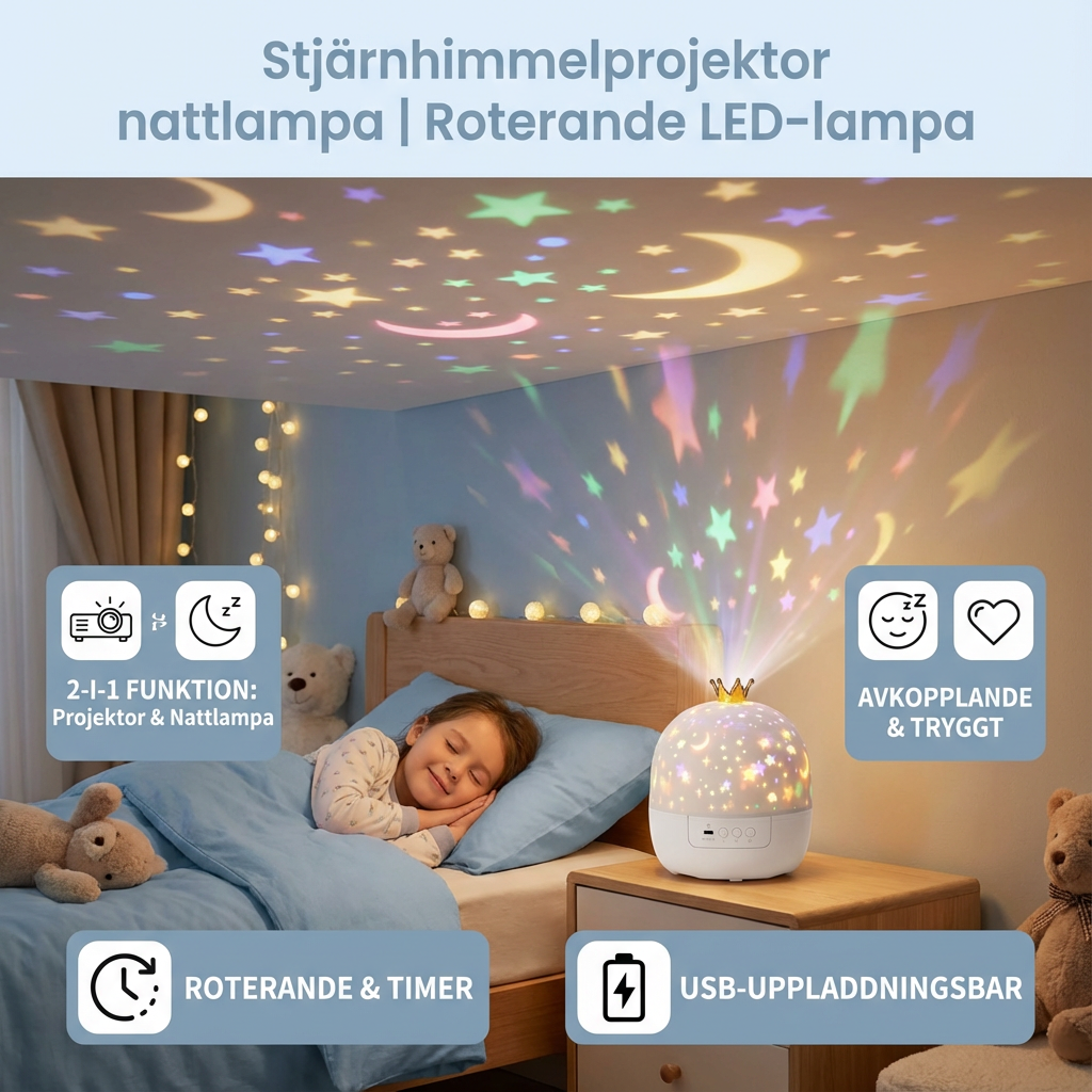 Stjärnhimmelprojektor nattlampa ⎜ Roterande LED-lampa