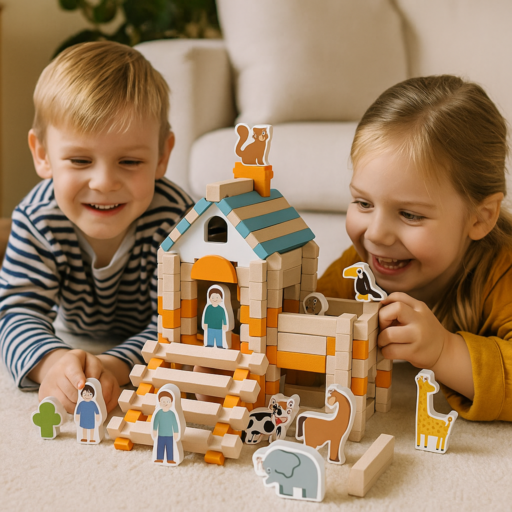 Montessori Träbyggklossar – Naturligt stapel- och byggleksak