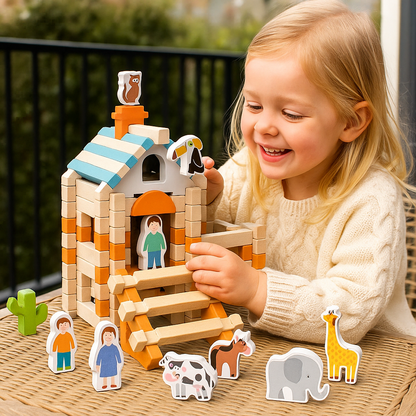 Montessori Träbyggklossar – Naturligt stapel- och byggleksak