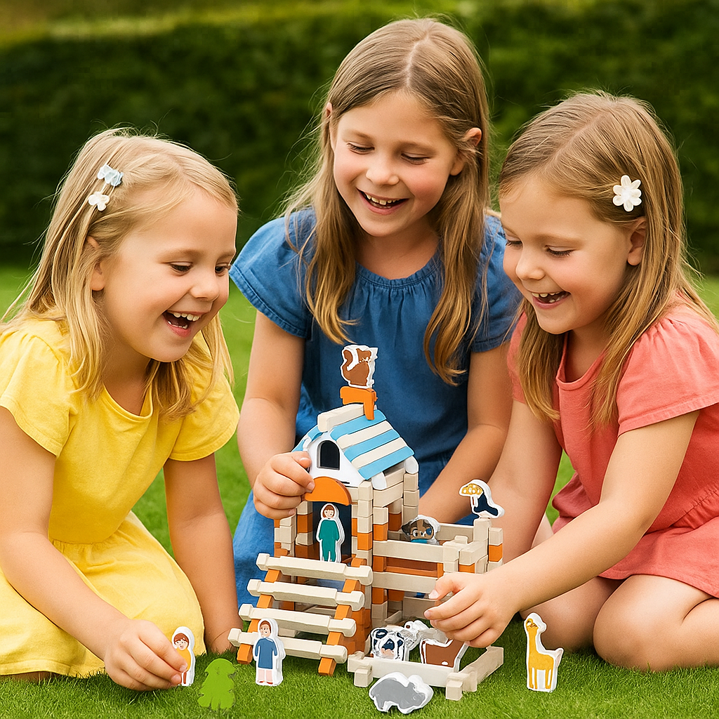 Montessori Träbyggklossar – Naturligt stapel- och byggleksak