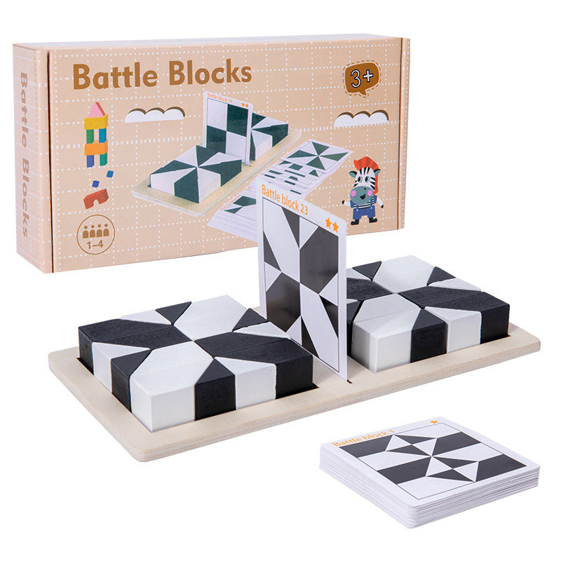 Battle Block-pusselspel i trä ⎜ Pedagogisk leksak för logikträning för barn med kort och brädspel