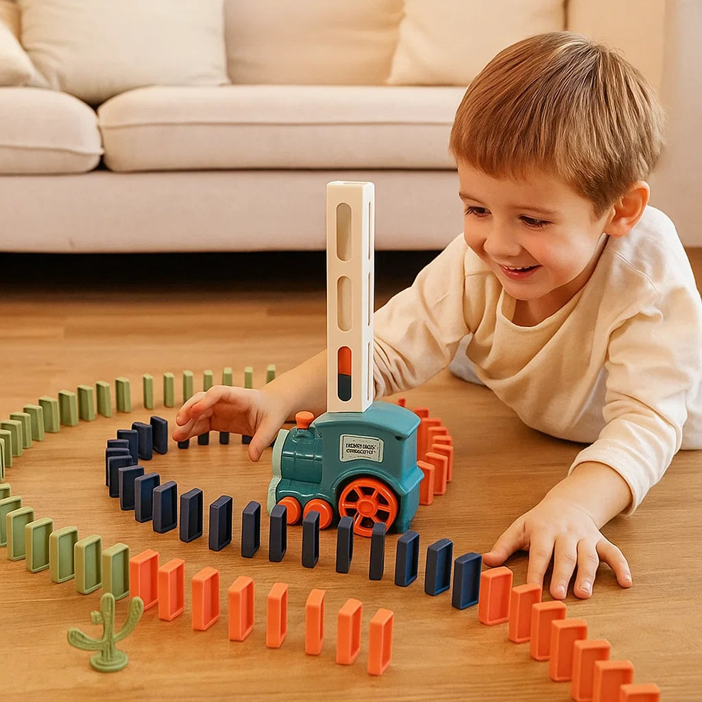 Domino-tågleksak För barn | Automatisk spårläggning med ljus och ljud för kreativ inlärning