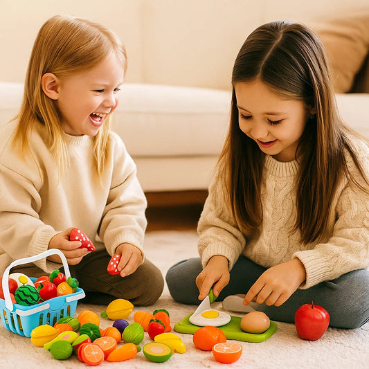 Köksset med skärande frukt | Pedagogisk leksak för barn med korg och realistiska grönsaker för rollspel