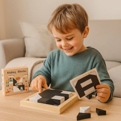 Battle Block-pusselspel i trä ⎜ Pedagogisk leksak för logikträning för barn med kort och brädspel