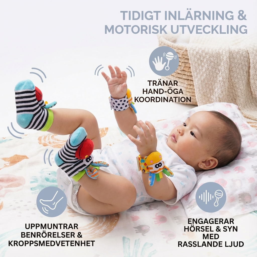 Baby skallra handled och strumpor | Färgglada sensoriska leksaker för tidig inlärning och motorisk utveckling