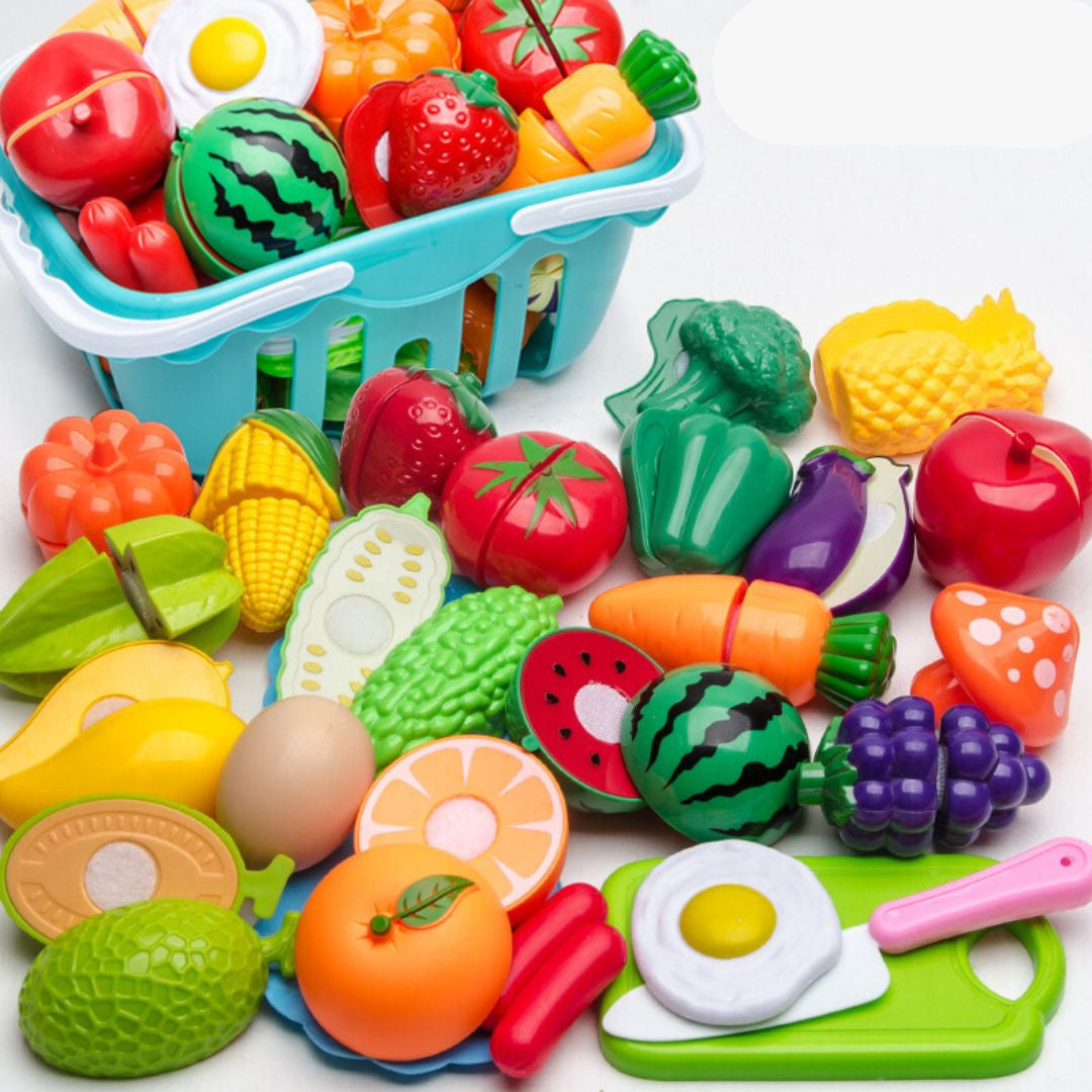 Köksset med skärande frukt | Pedagogisk leksak för barn med korg och realistiska grönsaker för rollspel