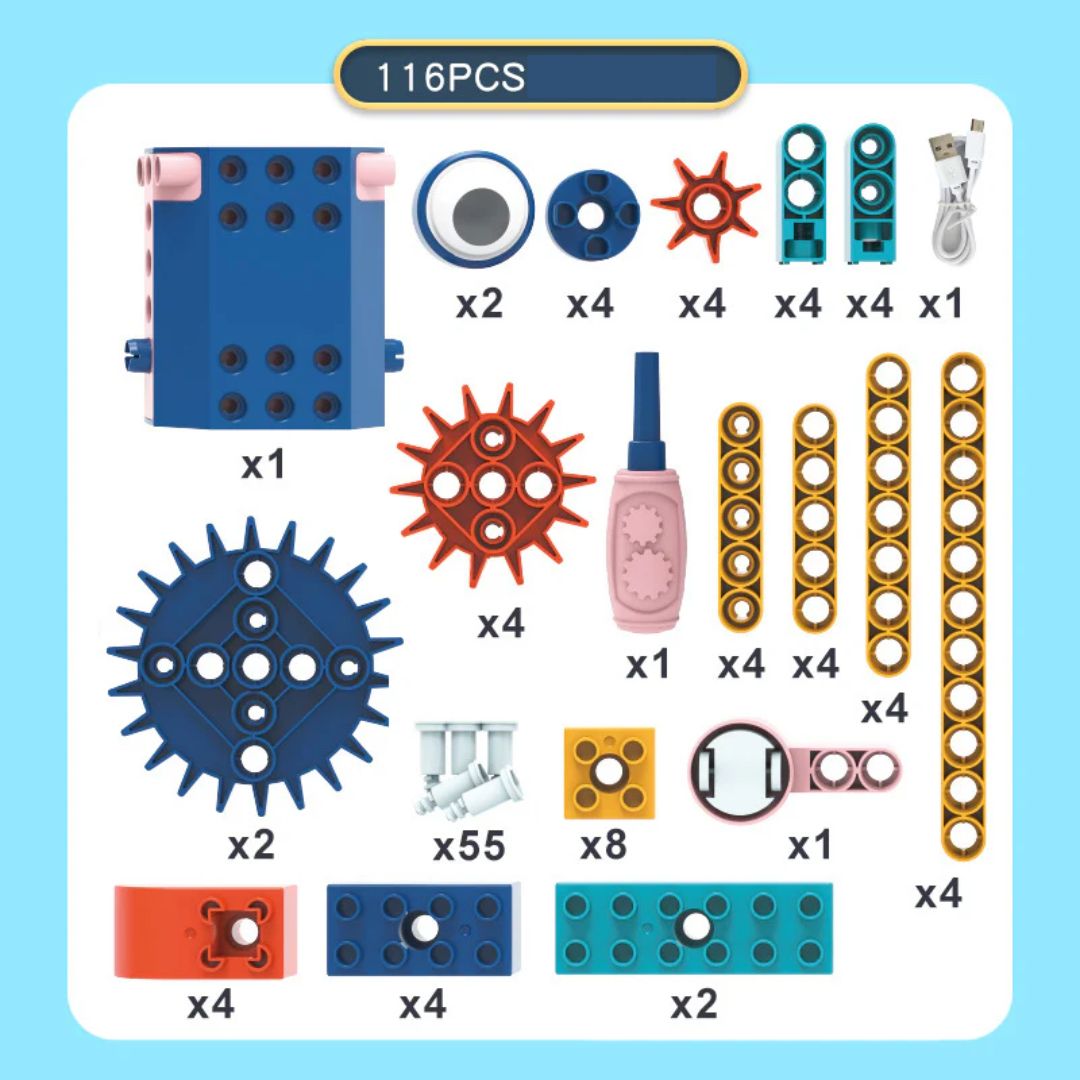 Vetenskaps- och utbildningsbyggklossar med motor