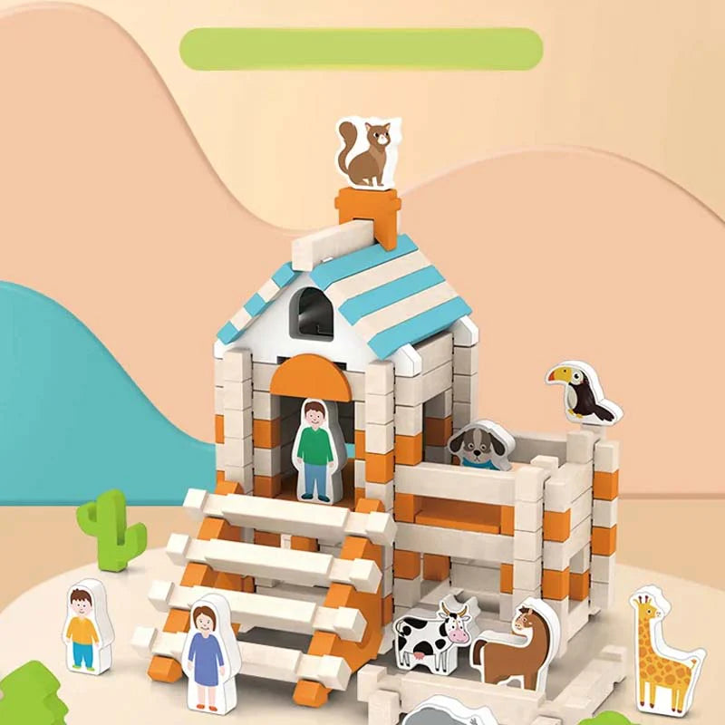 Montessori Träbyggklossar – Naturligt stapel- och byggleksak