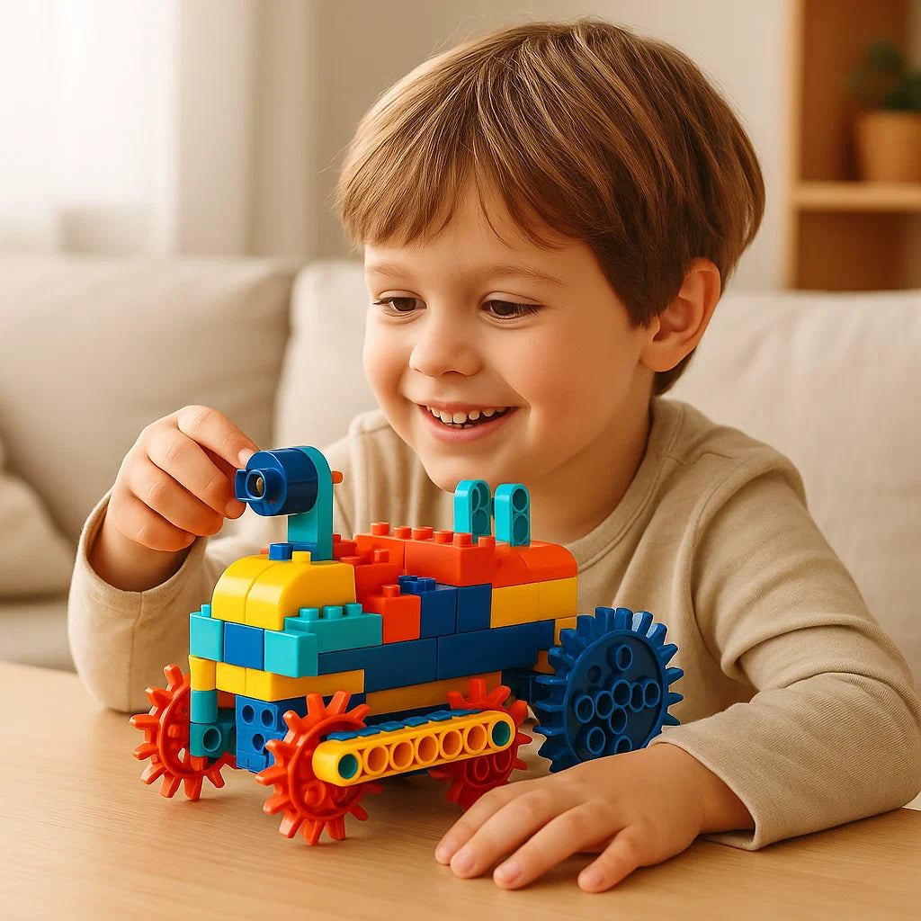 Vetenskaps- och utbildningsbyggklossar med motor