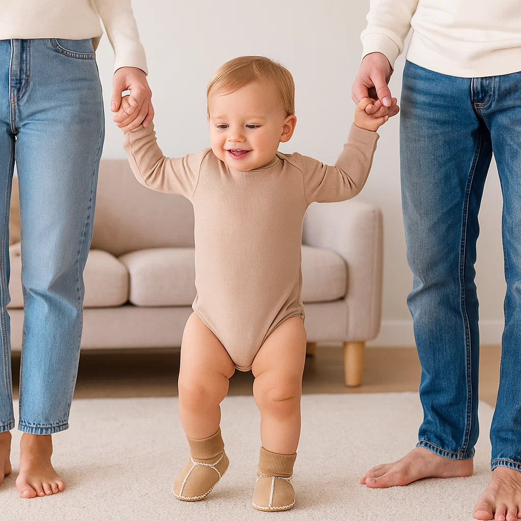 Fodrade vinterstrumpor för bebisar i mockaliknande design