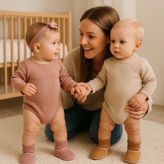 Fodrade vinterstrumpor för bebisar i mockaliknande design