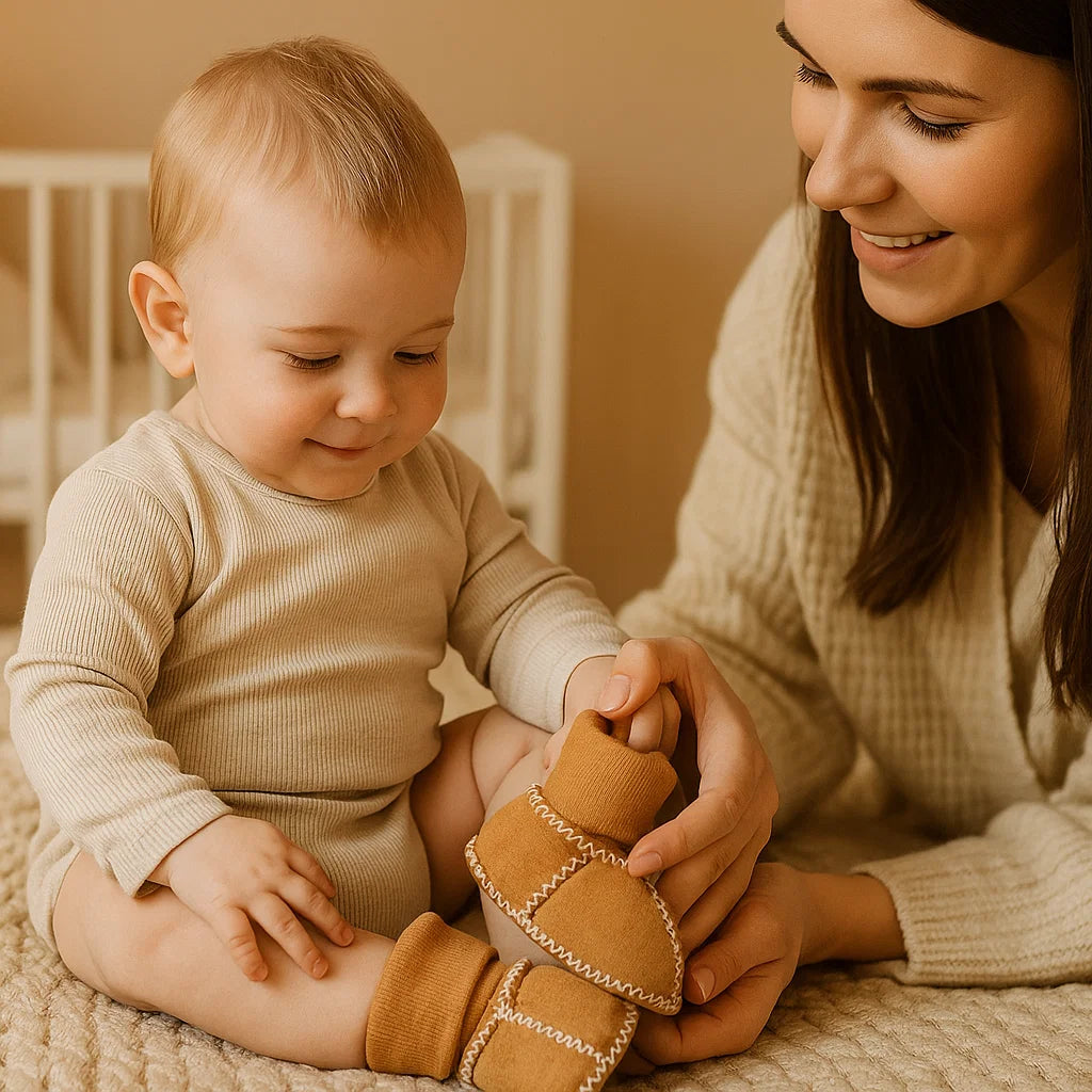 Fodrade vinterstrumpor för bebisar i mockaliknande design