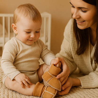 Fodrade vinterstrumpor för bebisar i mockaliknande design