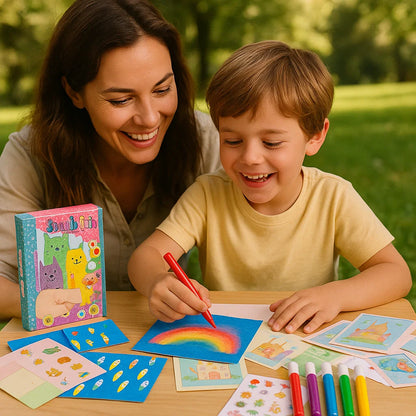 Kreativt regnbågsfärgat kladdkonst-set