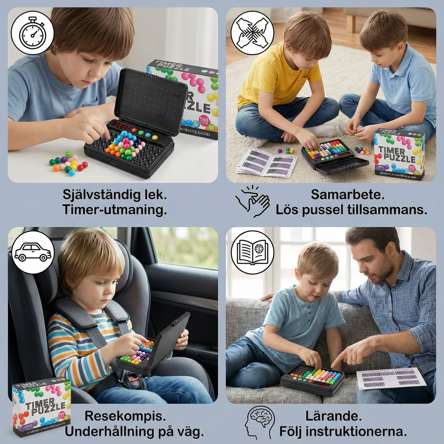 Logiskt tankespel för barn – 500 pussel med timer
