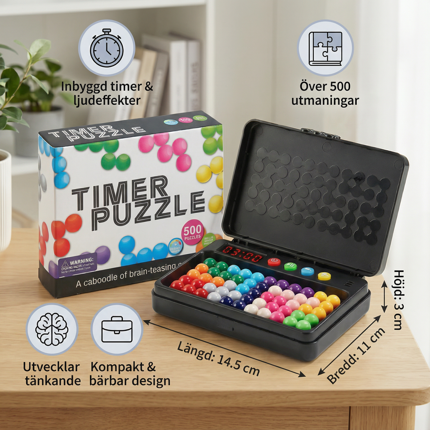 Logiskt tankespel för barn – 500 pussel med timer