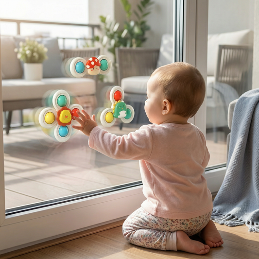 Söta snurrleksaker med sugpropp för bebisar – 3-pack