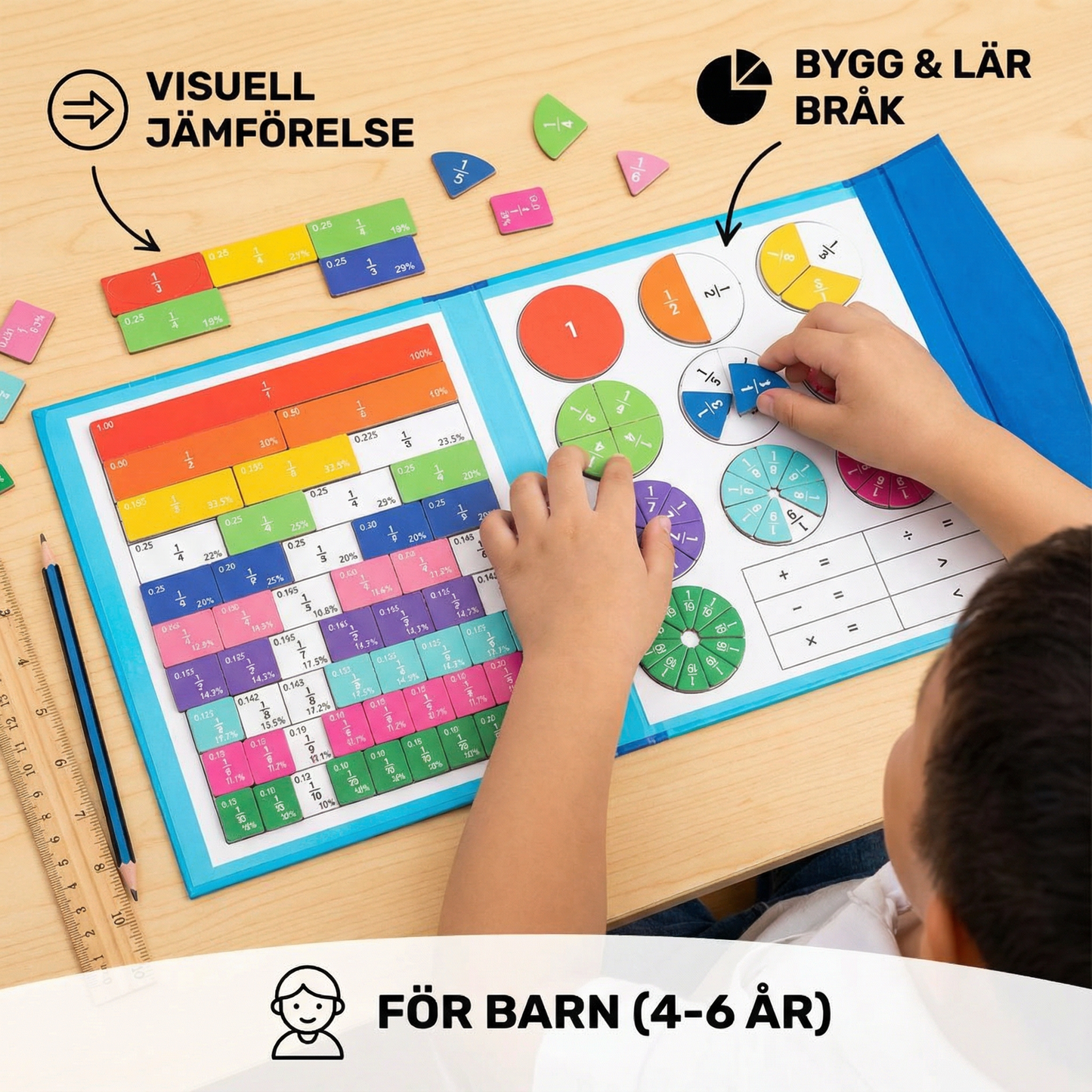 Magnetisk fraktionsinlärningstavla för barn | Färgglatt matteverktyg för att förstå bråk och operationer