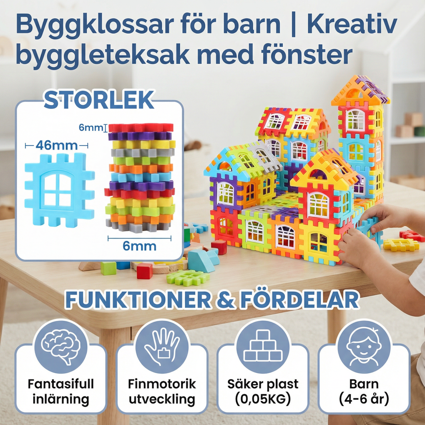 Byggklossar för barn | Kreativ byggleksak med fönster för fantasifull inlärning och finmotorik