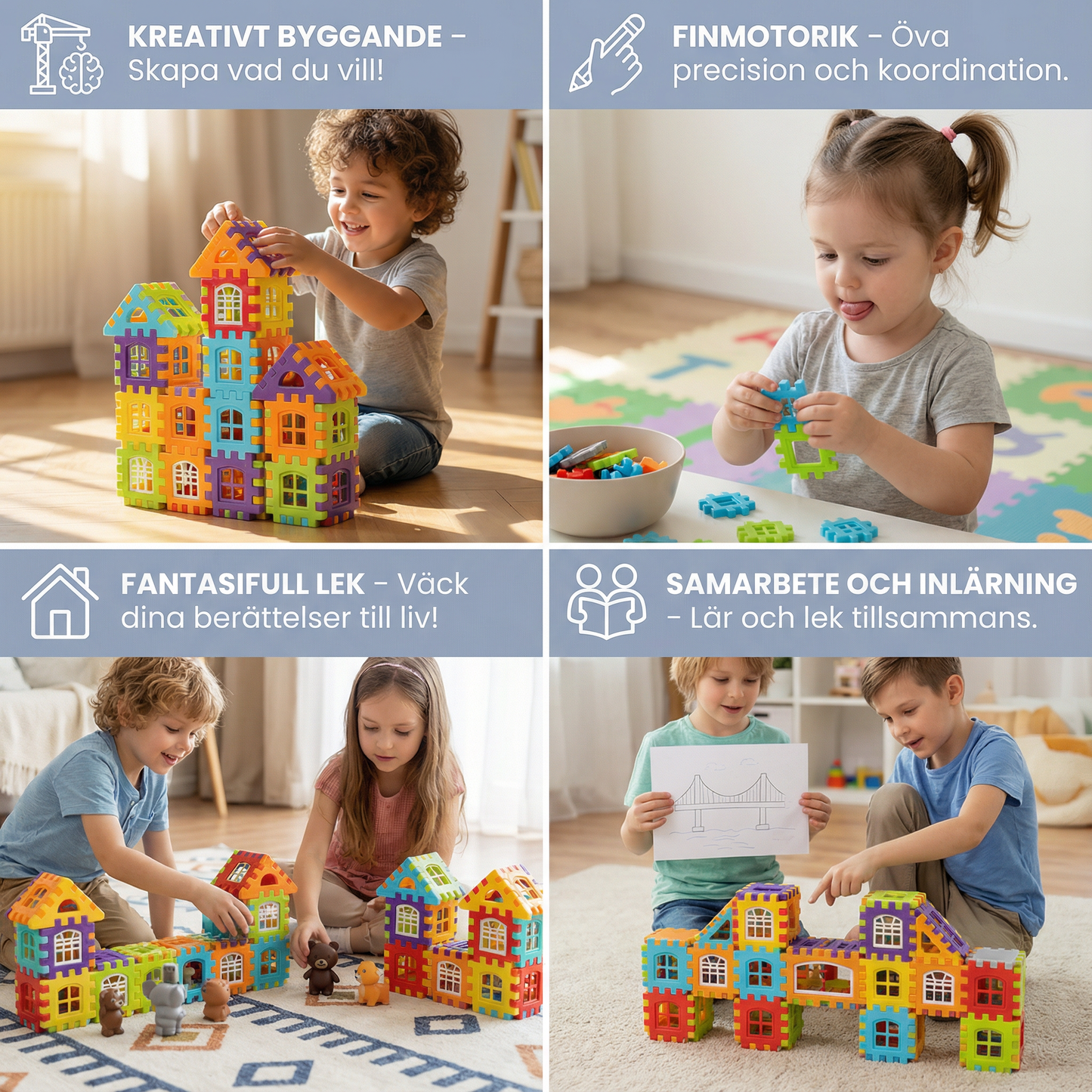 Byggklossar för barn | Kreativ byggleksak med fönster för fantasifull inlärning och finmotorik