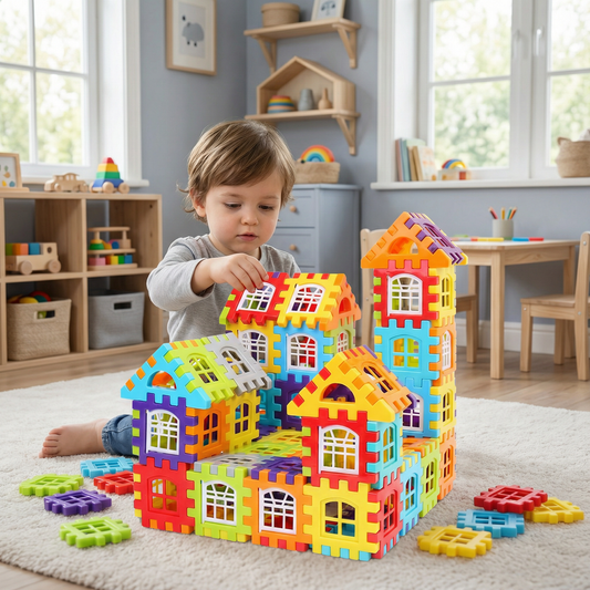 Byggklossar för barn | Kreativ byggleksak med fönster för fantasifull inlärning och finmotorik