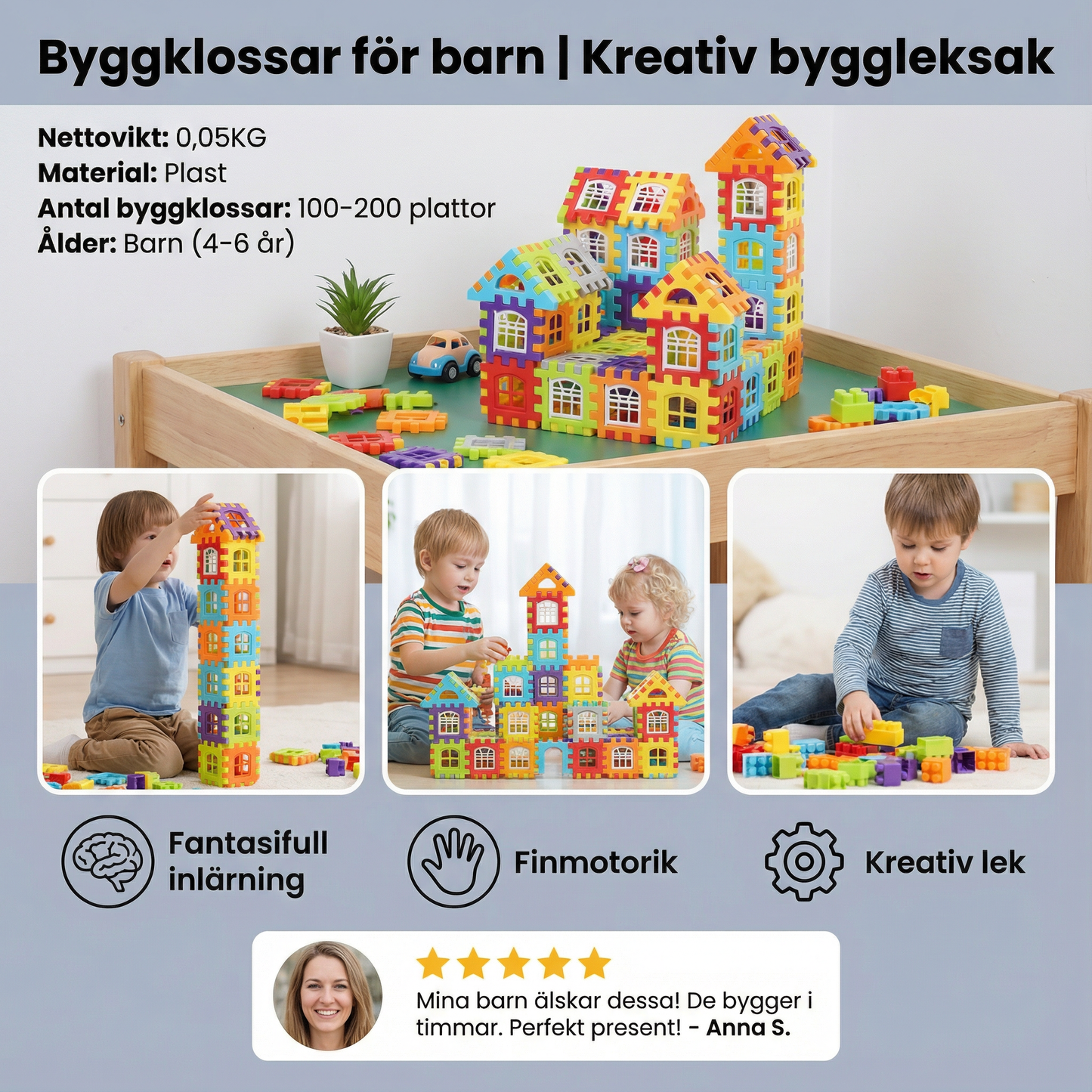 Byggklossar för barn | Kreativ byggleksak med fönster för fantasifull inlärning och finmotorik