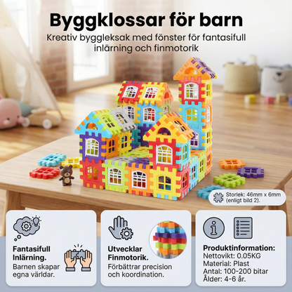 Byggklossar för barn | Kreativ byggleksak med fönster för fantasifull inlärning och finmotorik