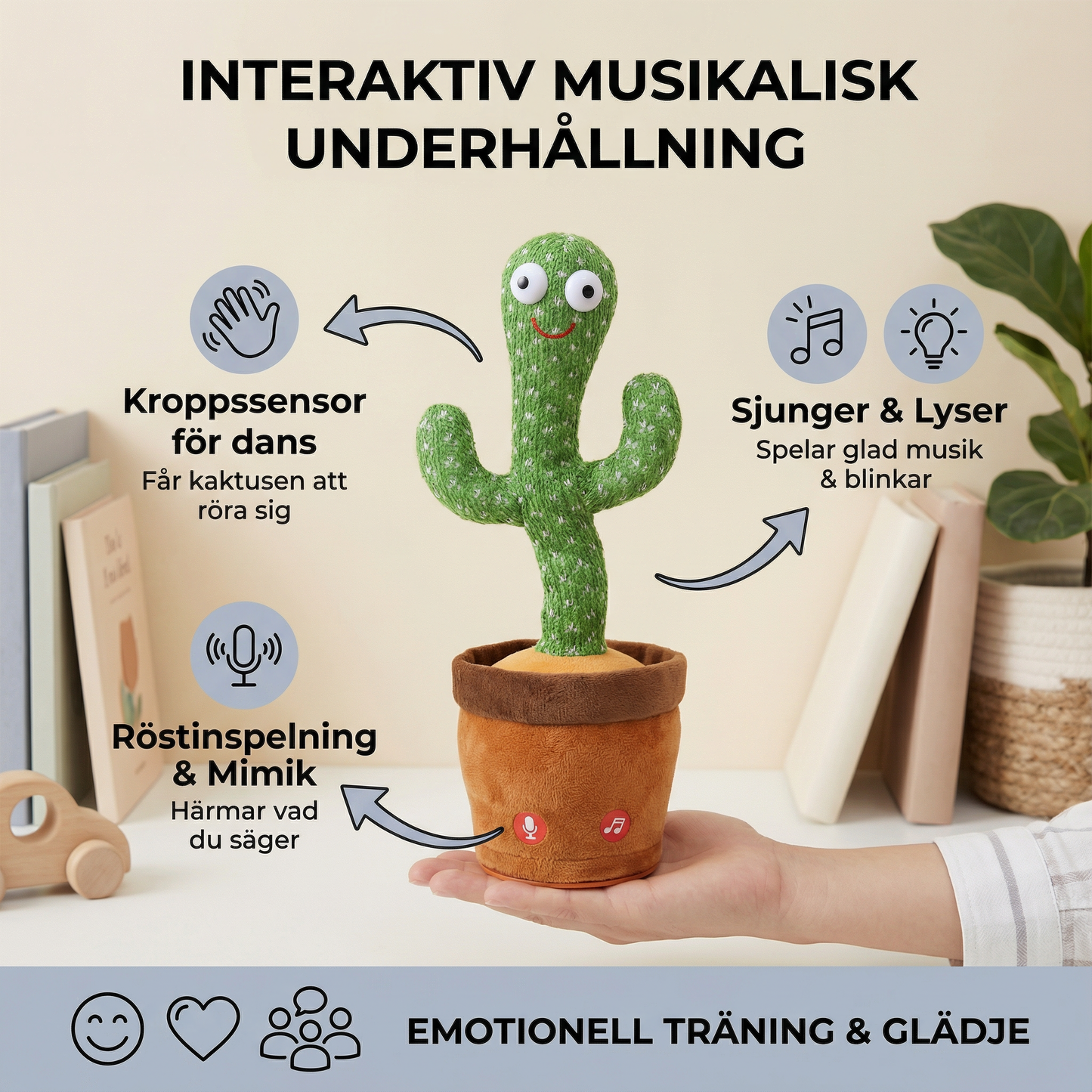 Dansande kaktusleksak för barn | Sjungande plysch med ljus och röstmimik för interaktiv musikalisk underhållning