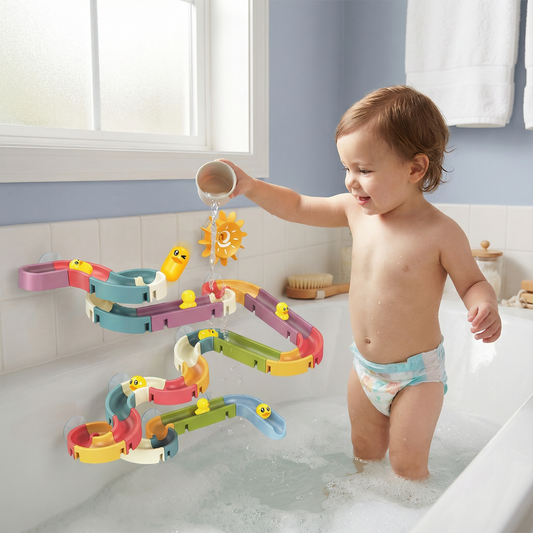 Badleksak med vattenrutschkana för småbarn | DIY-bana Med sugkoppar och rullande ankor för rolig badtidslek
