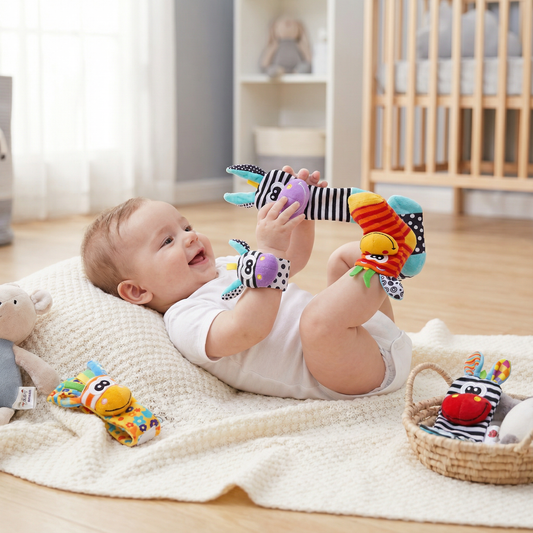 Baby skallra handled och strumpor | Färgglada sensoriska leksaker för tidig inlärning och motorisk utveckling