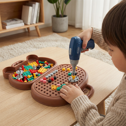 Barnborrleksset | Pedagogisk verktygslåda med elektrisk skruvmejsel för bygg- och rollspel