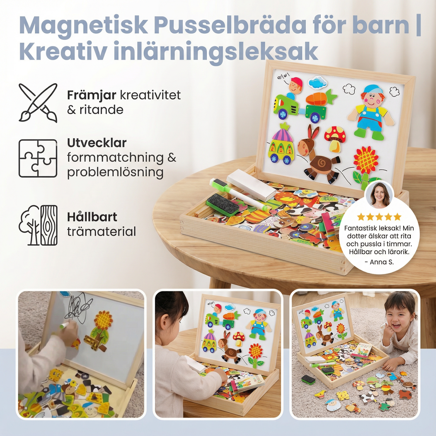 Magnetisk pusselbräda för barn | Kreativ inlärningsleksak med funktioner för ritning och formmatchning
