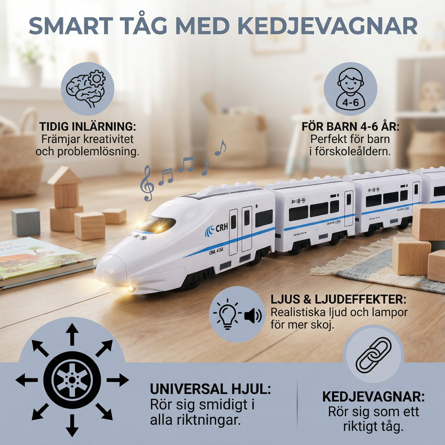 Smart tåg med kedjevagnar leksak för barn