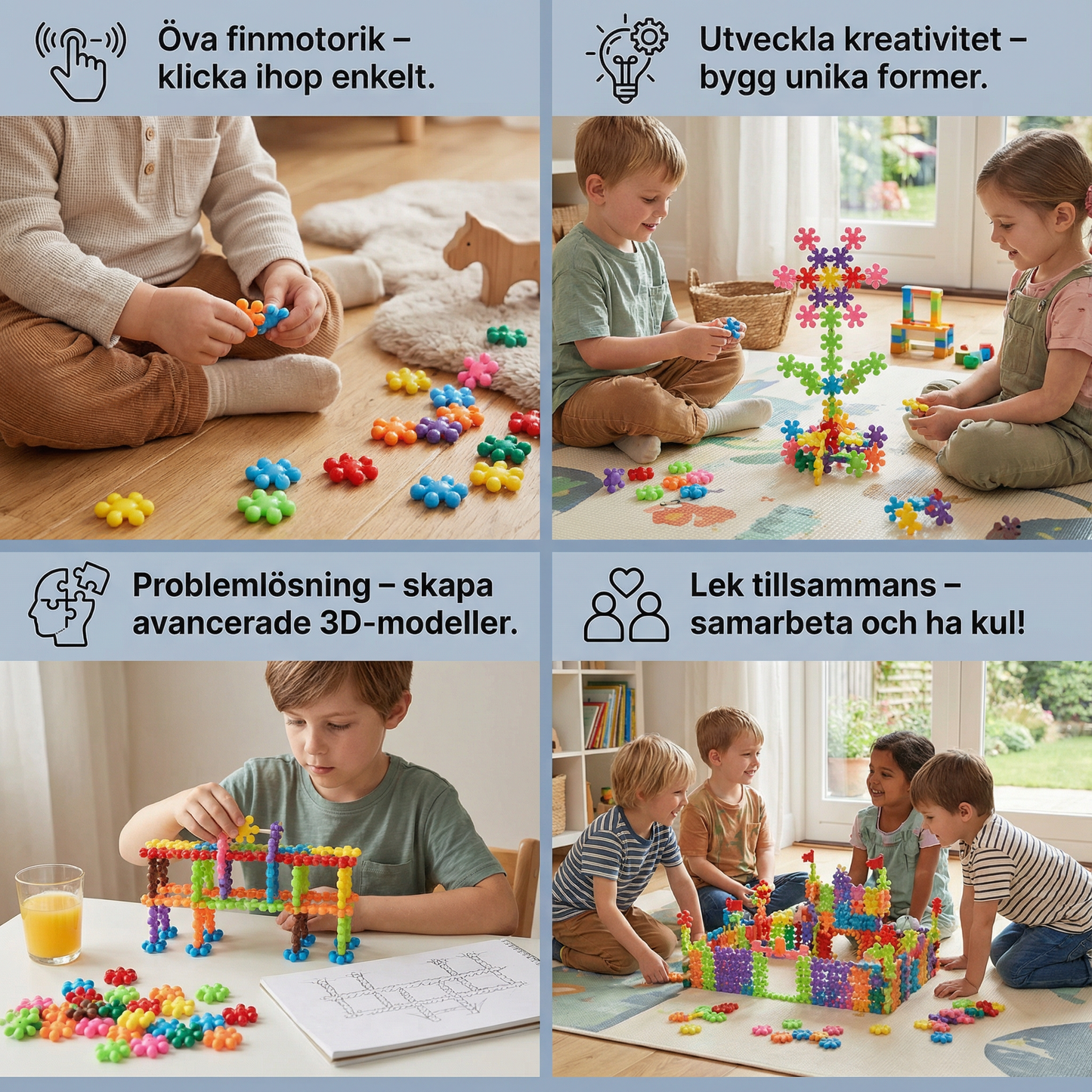 Snöflinga byggklossar för barn | Kreativ 3D-pusselleksak för pedagogiskt nöje och finmotorik