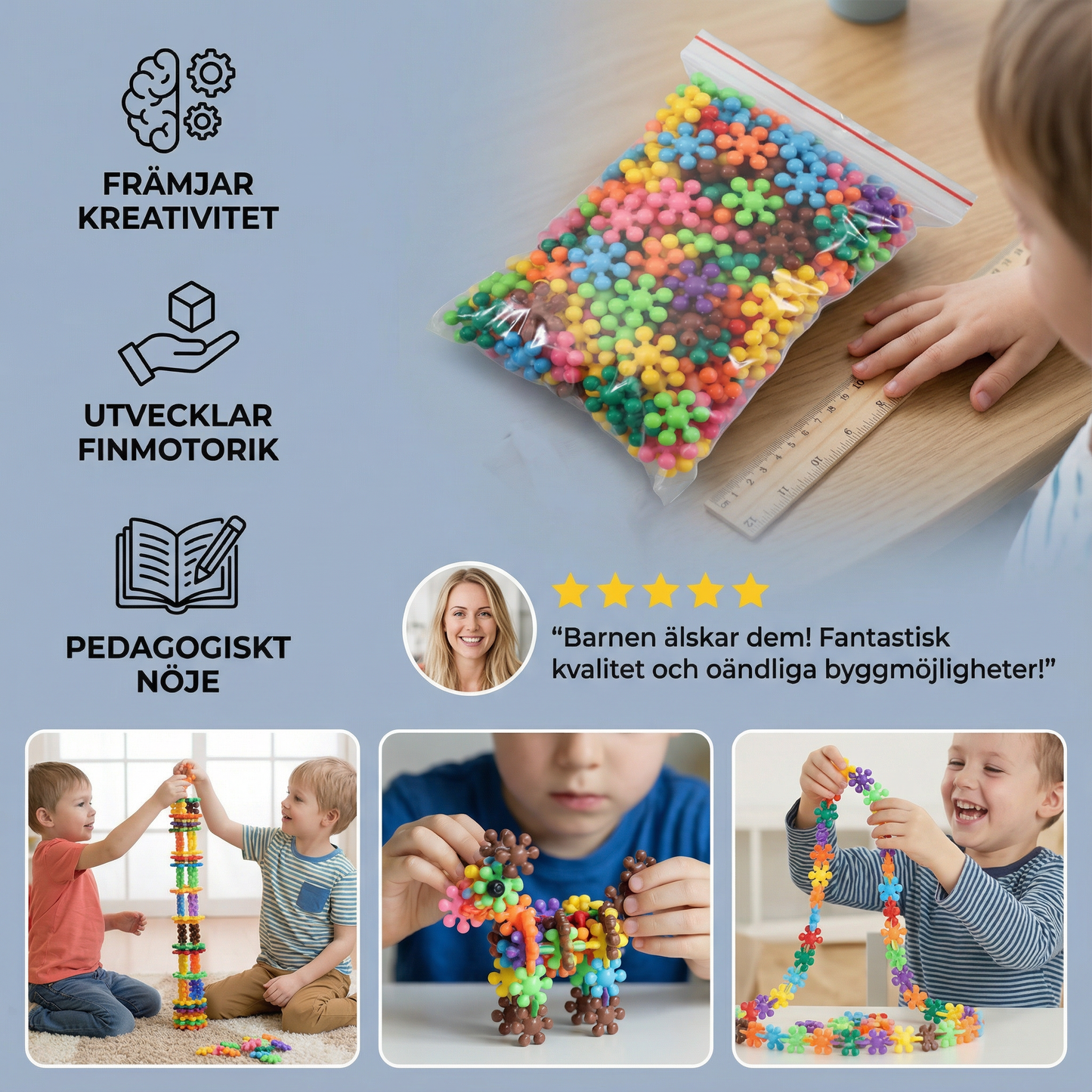 Snöflinga byggklossar för barn | Kreativ 3D-pusselleksak för pedagogiskt nöje och finmotorik