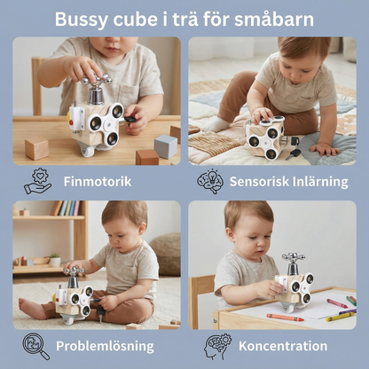 Bussy cube i trä för småbarn | Pedagogisk aktivitetsleksak för finmotorik och tidig sensorisk inlärning