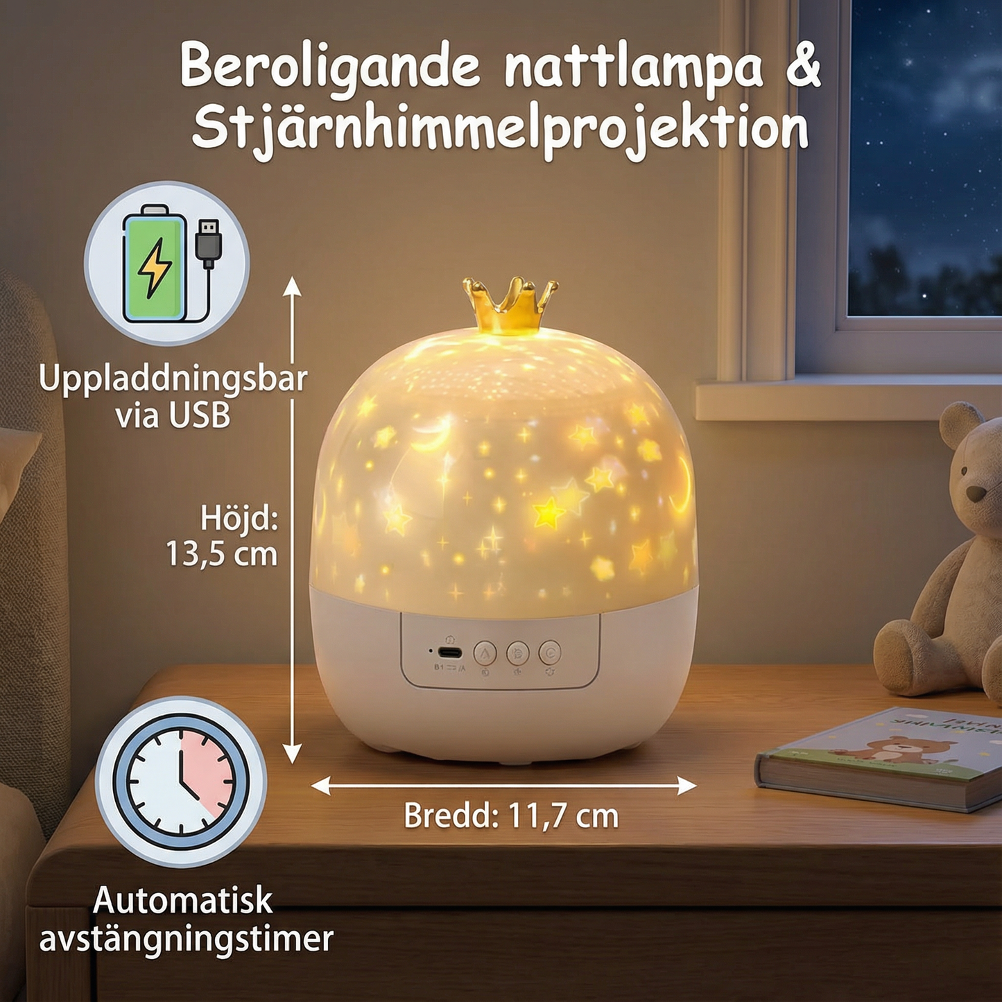 Stjärnhimmelprojektor nattlampa ⎜ Roterande LED-lampa
